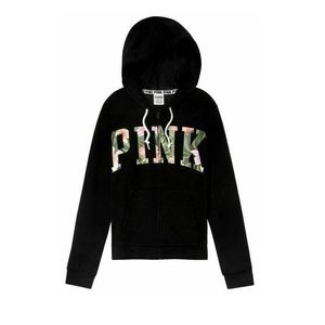 PINK Black Full Zip Hoodie Small Tropical Graphic